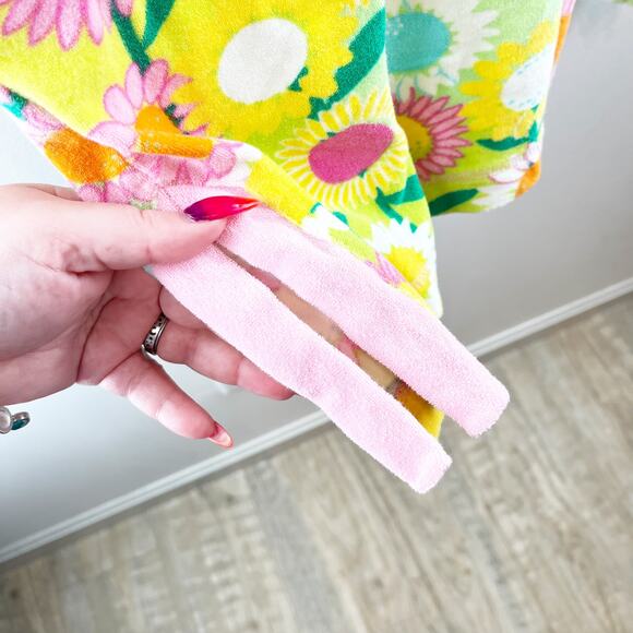 Lilly Pulitzer Vintage Terry Cloth Long Sleeve Floral Mini Cover Up Dress Yellow - Picture 10 of 10